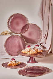 Hermia Goblen - Damson Juego de Platos para Postre de Vidrio con Soporte, 7 Piezas